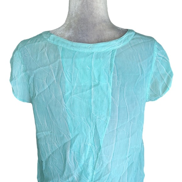 Free People Spellbound Aqua Marbled Chiffon Overlapping Back Blouse - S - Picture 10 of 15